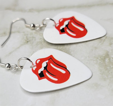 The Rolling Stones Emblem White Guitar Pick Earrings