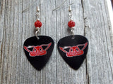 Aerosmith Logo Black Guitar Pick Earrings with Red Pave Beads