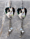Scottie Scotty Scottish Terrier Guitar Pick Earrings with Stainless Steel Bone Charm and Swarovski Crystal Dangles
