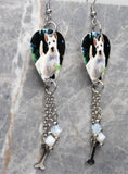 Scottie Scotty Scottish Terrier Guitar Pick Earrings with Stainless Steel Bone Charm and Swarovski Crystal Dangles