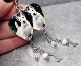 Scottie Scotty Scottish Terrier Guitar Pick Earrings with Stainless Steel Bone Charm and Swarovski Crystal Dangles