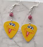 Sesame Street Big Bird Guitar Pick Earrings with Pink Pave Beads