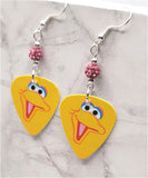 Sesame Street Big Bird Guitar Pick Earrings with Pink Pave Beads