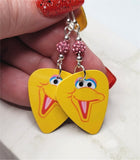 Sesame Street Big Bird Guitar Pick Earrings with Pink Pave Beads