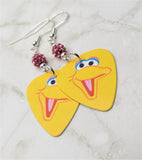 Sesame Street Big Bird Guitar Pick Earrings with Pink Pave Beads