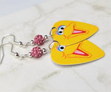 Sesame Street Big Bird Guitar Pick Earrings with Pink Pave Beads