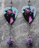 Sesame Street The Count Guitar Pick Earrings with Purple Pave Bead Dangles