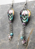 Graffiti Style Skull Guitar Pick Earrings with Stainless Steel Skull and Swarovski Crystal Dangles