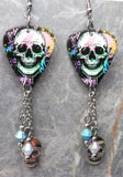 Graffiti Style Skull Guitar Pick Earrings with Stainless Steel Skull and Swarovski Crystal Dangles