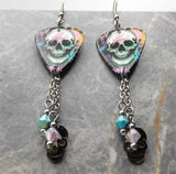 Graffiti Style Skull Guitar Pick Earrings with Stainless Steel Skull and Swarovski Crystal Dangles