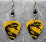 Angry Snake Yellow Guitar Pick Earrings with Black Swarovski Crystals