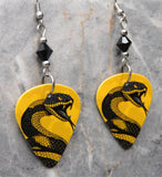 Angry Snake Yellow Guitar Pick Earrings with Black Swarovski Crystals