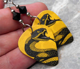 Angry Snake Yellow Guitar Pick Earrings with Black Swarovski Crystals