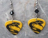 Angry Snake Yellow Guitar Pick Earrings with Black Swarovski Crystals