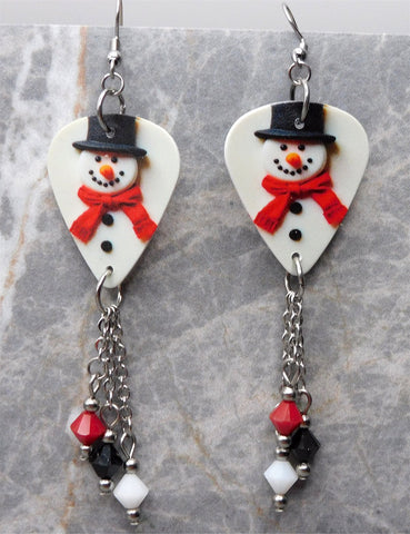 Snowman Guitar Pick Earrings with Swarovski Crystal Dangles