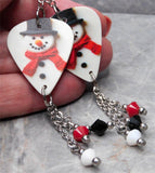 Snowman Guitar Pick Earrings with Swarovski Crystal Dangles