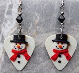 Snowman Guitar Pick Earrings with Black Swarovski Crystals