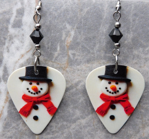Snowman Guitar Pick Earrings with Black Swarovski Crystals