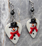 Snowman Guitar Pick Earrings with Black Swarovski Crystals