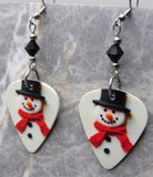 Snowman Guitar Pick Earrings with Black Swarovski Crystals