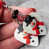 Snowman Guitar Pick Earrings with Black Swarovski Crystals