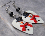 Snowman Guitar Pick Earrings with Black Swarovski Crystals