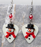 Snowman Guitar Pick Earrings with Red Swarovski Crystals