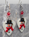 Snowman Guitar Pick Earrings with Red Swarovski Crystals