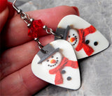 Snowman Guitar Pick Earrings with Red Swarovski Crystals