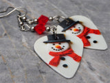 Snowman Guitar Pick Earrings with Red Swarovski Crystals