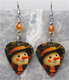 Snowman Guitar Pick Earrings with Orange Swarovski Crystals