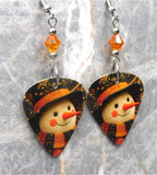 Snowman Guitar Pick Earrings with Orange Swarovski Crystals