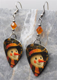 Snowman Guitar Pick Earrings with Orange Swarovski Crystals