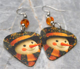 Snowman Guitar Pick Earrings with Orange Swarovski Crystals