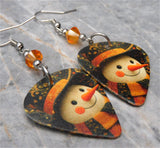 Snowman Guitar Pick Earrings with Orange Swarovski Crystals