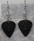 Spider on a Spiderweb Guitar Pick Earrings with Metallic Silver Swarovski Crystals