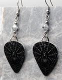 Spider on a Spiderweb Guitar Pick Earrings with Metallic Silver Swarovski Crystals
