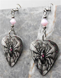 Spider on a Spiderweb Guitar Pick Earrings with Pink Swarovski Crystals
