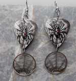 Spider on a Spiderweb Guitar Pick Earrings with Stainless Steel Spiderweb Charm Dangles