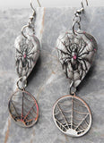 Spider on a Spiderweb Guitar Pick Earrings with Stainless Steel Spiderweb Charm Dangles