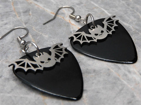 Bat Stainless Steel Charm Guitar Pick Earrings - Pick Your Color