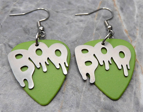 Boo Text Stainless Steel Charm Guitar Pick Earrings - Pick Your Color