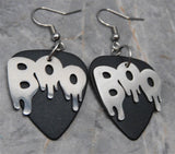 Boo Text Stainless Steel Charm Guitar Pick Earrings - Pick Your Color