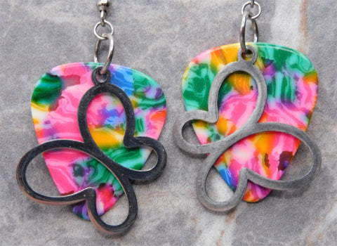 Large Butterfly Stainless Steel Charm Guitar Pick Earrings - Pick Your Color