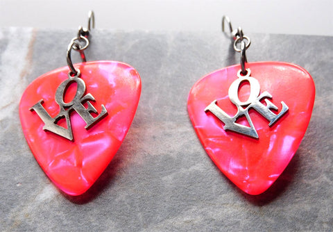 Love Text Stainless Steel Charm Guitar Pick Earrings - Pick Your Color