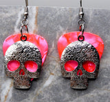 Intricately Decorated Large Skull Stainless Steel Charm Guitar Pick Earrings - Pick Your Color
