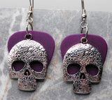 Intricately Decorated Large Skull Stainless Steel Charm Guitar Pick Earrings - Pick Your Color