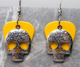 Intricately Decorated Large Skull Stainless Steel Charm Guitar Pick Earrings - Pick Your Color
