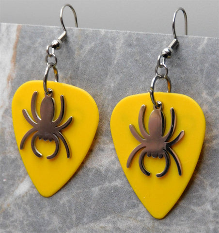 Spider Stainless Steel Charm Guitar Pick Earrings - Pick Your Color