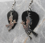 Witch on a Broomstick Stainless Steel Charm Guitar Pick Earrings - Pick Your Color